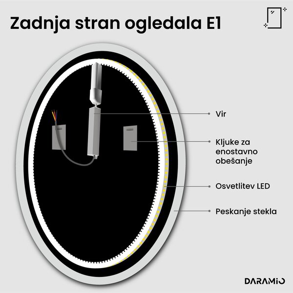 Okroglo kopalniško ogledalo z LED osvetlitvijo E1