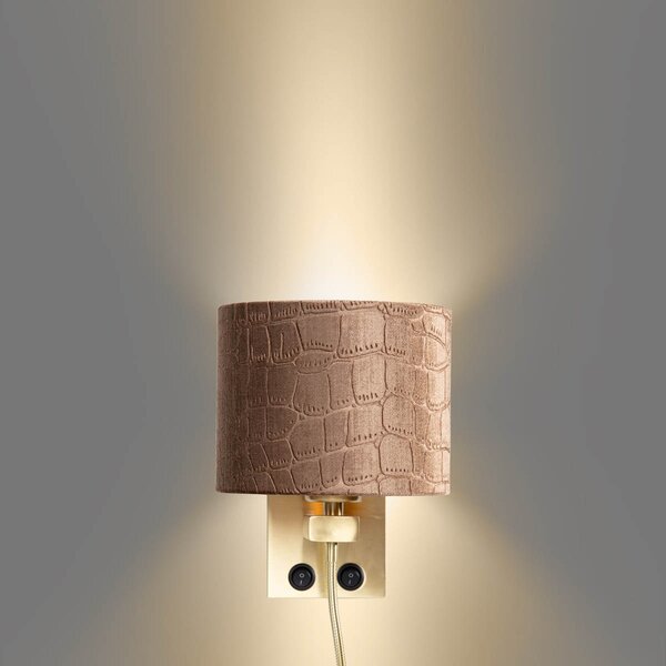 Wandlamp brons met velours kap krokodil dessin 18cm - Brescia