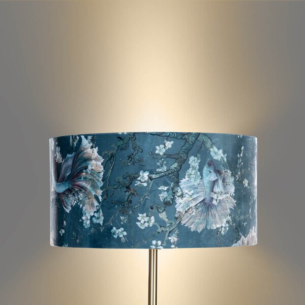 Vloerlamp messing met velours kap vis dessin 50cm - Simplo