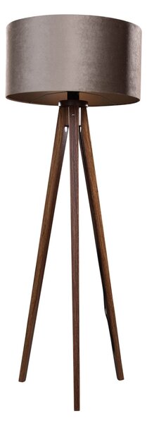 Vloerlamp tripod walnoot hout met velours kap taupe 50cm - Tripod Classic