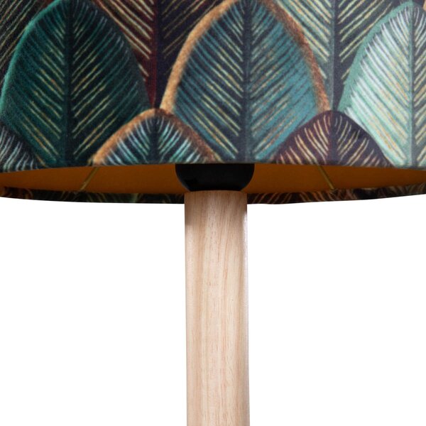 Tafellamp hout met ovale velours kap blad design 25cm - Mels