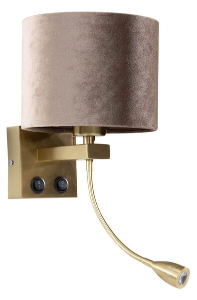 Wandlamp brons met velours kap taupe 18cm - Brescia Combi