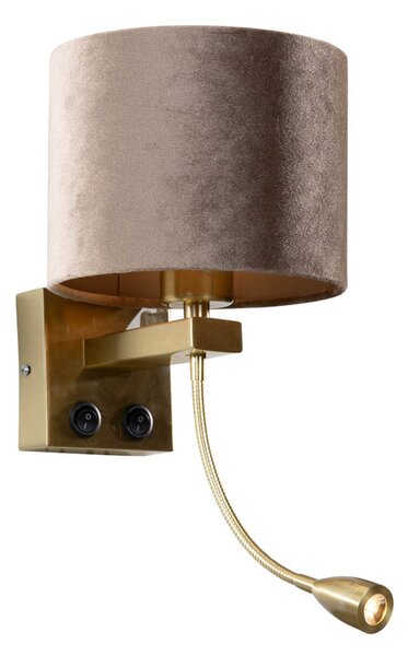 Wandlamp brons met velours kap taupe 18cm - Brescia Combi