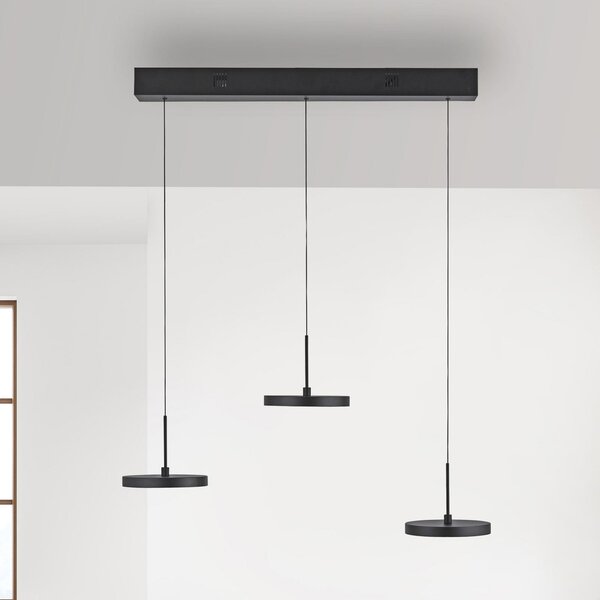 JUST LIGHT. GmbH LED-visoka svetilka Plata, črna, 3-žarnica, 3.000 K, zatemnjen, Črna, Dnevna soba / jedilnica, Kovina, Sodobni
