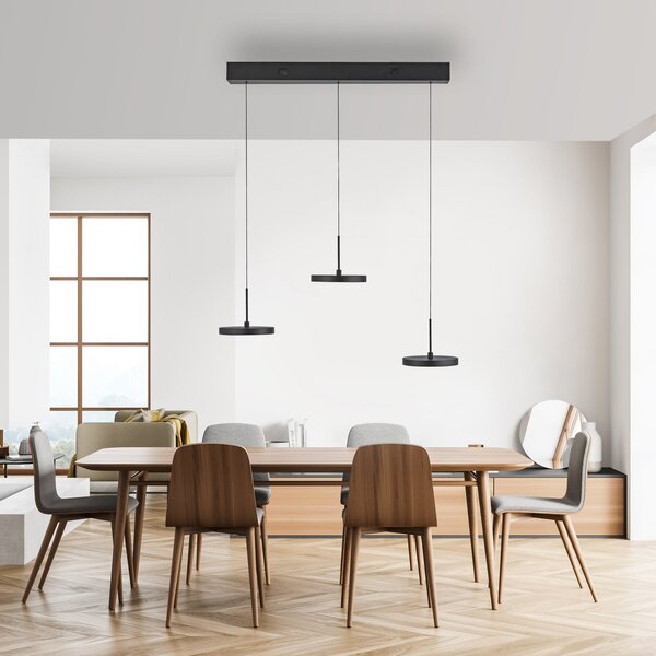 JUST LIGHT. GmbH LED-visoka svetilka Plata, črna, 3-žarnica, 3.000 K, zatemnjen, Črna, Dnevna soba / jedilnica, Kovina, Sodobni