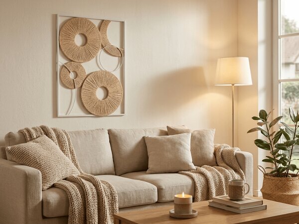 Stenska dekoracija CIRCLES kovinska 48x68 cm, bela / bež