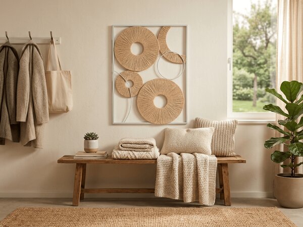Stenska dekoracija CIRCLES kovinska 48x68 cm, bela / bež