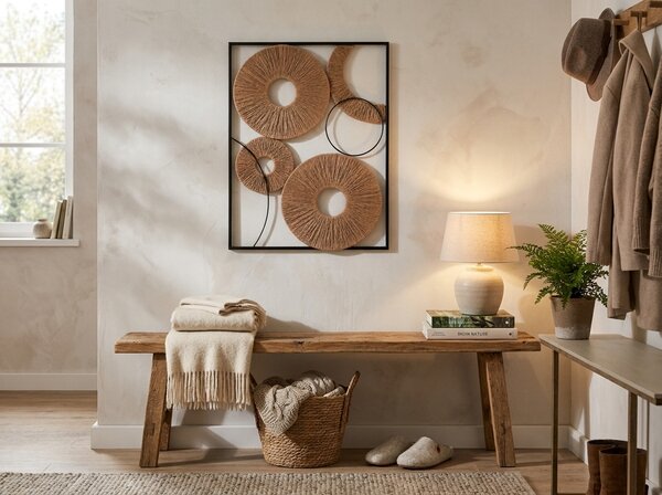 Stenska dekoracija CIRCLES kovinska 48x68 cm, črna / rjava