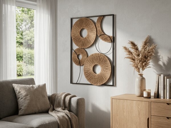 Stenska dekoracija CIRCLES kovinska 48x68 cm, črna / rjava
