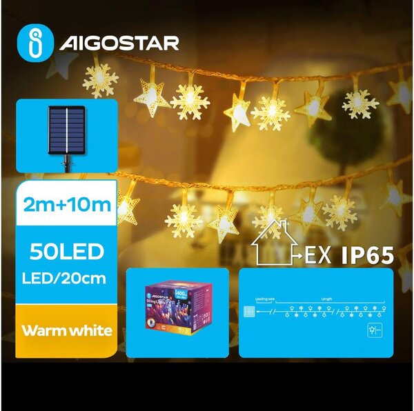 Aigostar - LED Solarna božična veriga 50xLED/8 funkcij 12m IP65 topla bela