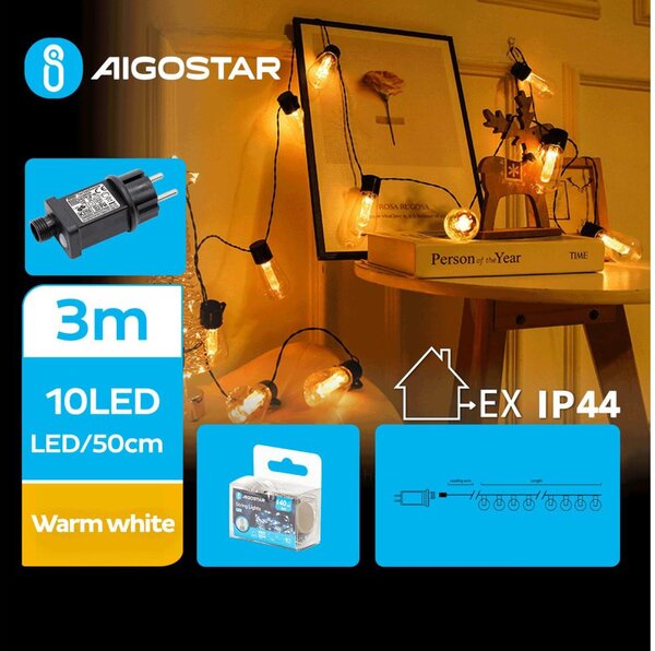 Aigostar - LED Zunanja dekorativna veriga 10xLED/3m IP44 topla bela