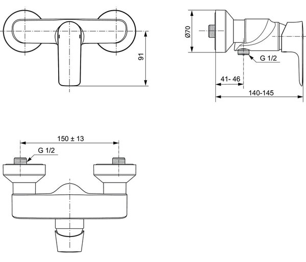 Antracitno siva stenska armatura za tuš Connect Air – Ideal Standard