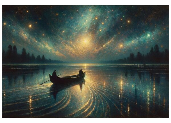 Tapeta nočno jezero pod zvezdnatim nebom