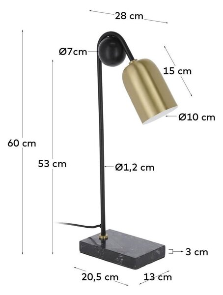 Namizna svetilka v črni in zlati barvi (višina 60 cm) Natsumi – Kave Home