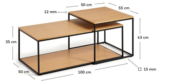 Okrogle mizice z mizno ploščo v hrastovem dekorju v kompletu 2 ks 50x100 cm Yoana – Kave Home