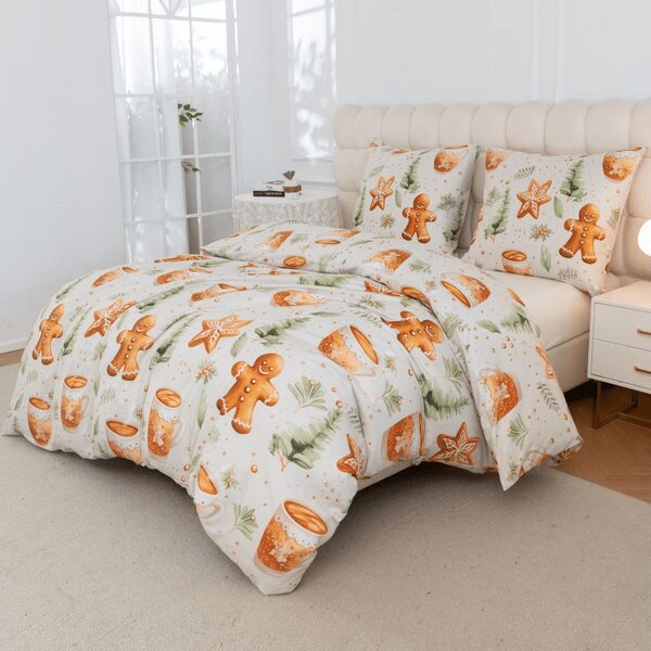 Posteljnina iz mikrovlaken WINTER GINGERMAN bela Dimenzije posteljnine: 2 kom 70 x 90 cm | 200 x 220 cm