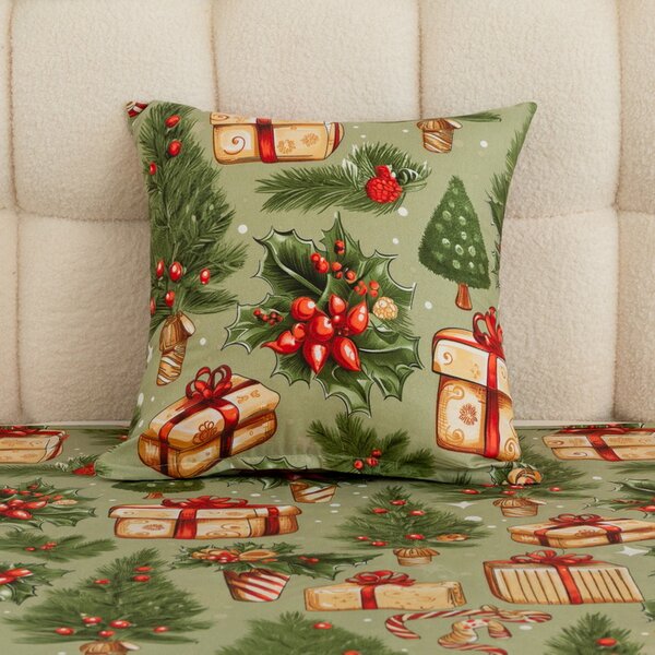 Prevleka za vzglavnik iz mikrovlaken CHRISTMAS PRESENTS 45x45 cm, zelena
