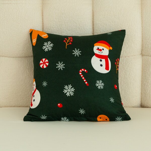 Prevleka za blazino iz mikrovlaken SNOWMAN AND GINGERBREAD 45x45 cm, zelena