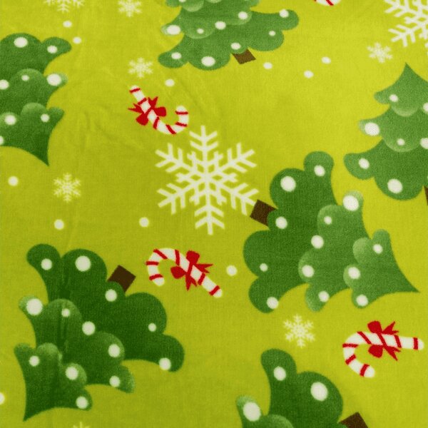 Set posteljnine mikropliš CHRISTMAS TREE zelene barve + rjuha mikropliš SOFT 90x200 cm bela, enojna postelja