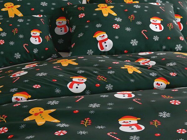 Posteljnina iz mikrovlaken SNOWMAN AND GINGERBREAD zelena Dimenzije posteljnine: 70 x 90 cm | 140 x 200 cm