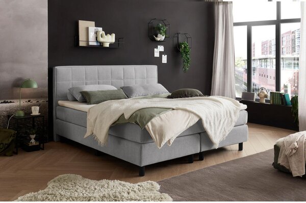 POSTELJA Z VZMETNICO 180 cm x 200 cm , tekstil, leseni material svetlo siva