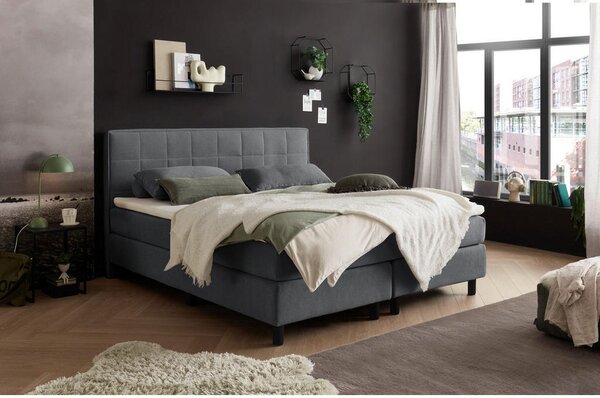 POSTELJA Z VZMETNICO 180 cm x 200 cm , tekstil, leseni material antracit