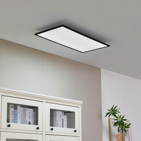 Lindby LED plošča Lamin, črna, 80 cm, CCT, z možnostjo zatemnitve, daljinski, zatemnjen, Črna, Dnevna soba / jedilnica, Kovina, Sodobni