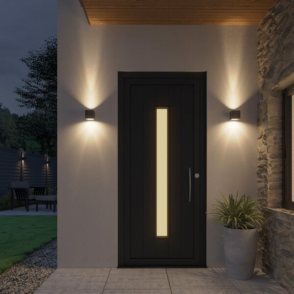 Lucande LED zunanje stensko svetilo Jarno, antracit, kovina, 9 cm, Črna, Kovina, Sodobni