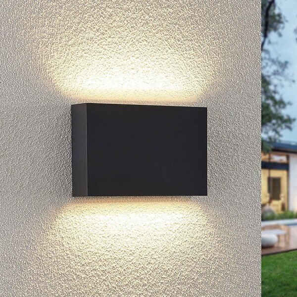 Lindby LED zunanje stensko svetilo Jarte, 20 cm, navzgor/navzdol, siva, IP65, Črna, Plastika, Sodobni, Stenska vtičnica zgoraj / spodaj