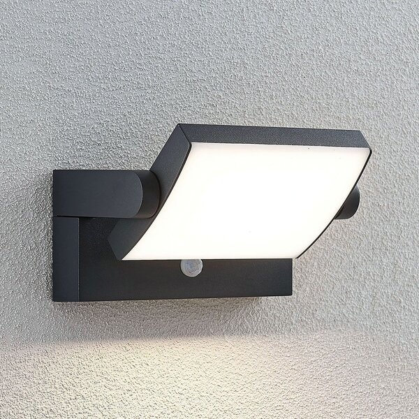 Lindby LED zunanja stenska svetilka Sherin, antracit, senzor, IP54, Črna, Aluminij, Sodobni