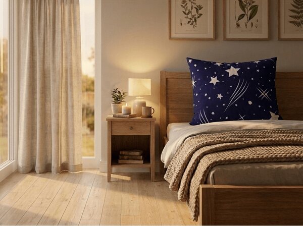 Prevleka za vzglavnik iz polibombaža NIGHT SKY POLY 70x90 cm, modra