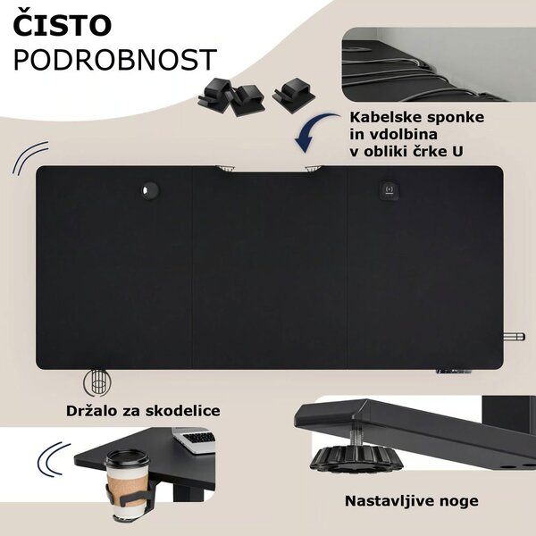 Višinsko nastavljiva pisarniška miza FLEXI, 160x70x72-117cm, črna Casaria