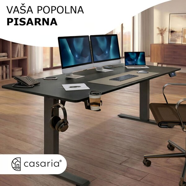 Višinsko nastavljiva pisarniška miza FLEXI, 160x70x72-117cm, črna Casaria