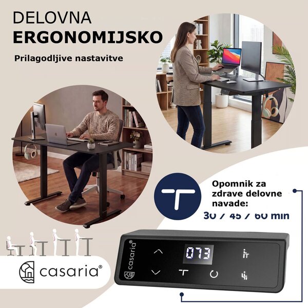 Višinsko nastavljiva pisarniška miza FLEXI, 160x70x72-117cm, črna Casaria