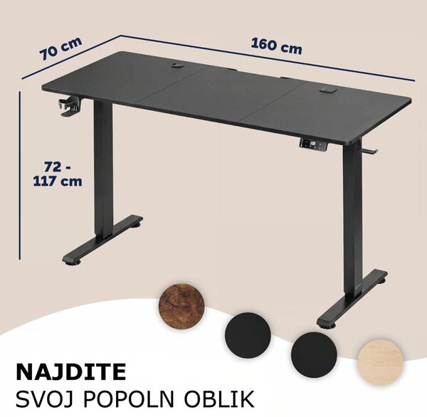 Višinsko nastavljiva pisarniška miza FLEXI, 160x70x72-117cm, črna Casaria