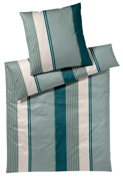 OBOJESTRANSKA POSTELJNINA Herringbone Stripes 140/200 cm mako saten smaragdno zelena
