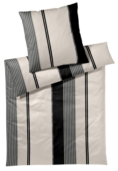 OBOJESTRANSKA POSTELJNINA Herringbone Stripes 200/200 cm mako saten črna