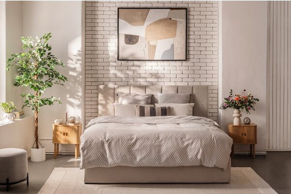 Bež oblazinjena zakonska postelja s prostorom za shranjevanje z letvenim dnom 160x200 cm Thessa Bold Line – Bonami Selection