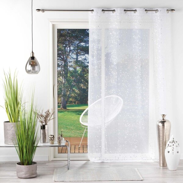 Prosojna zavesa iz tančice v beli in srebrni barvi 140x240 cm Floressia – douceur d'intérieur