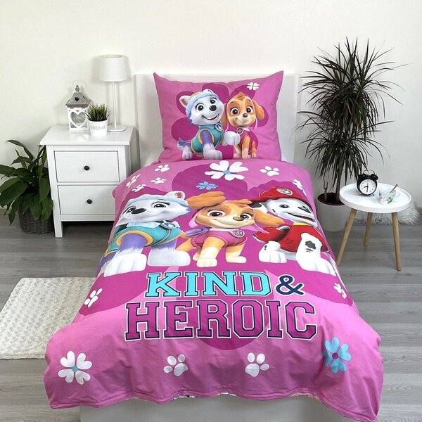 Rožnata enojna bombažna otroška posteljnina 140x200 cm Paw Patrol "Heroic" – Jerry Fabrics