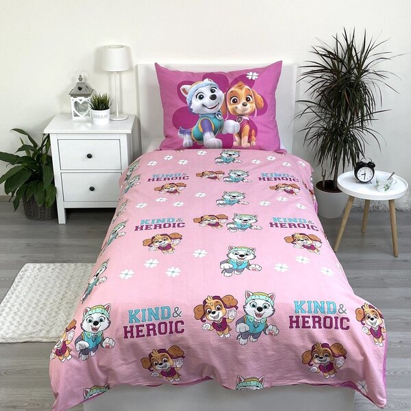 Rožnata enojna bombažna otroška posteljnina 140x200 cm Paw Patrol "Heroic" – Jerry Fabrics
