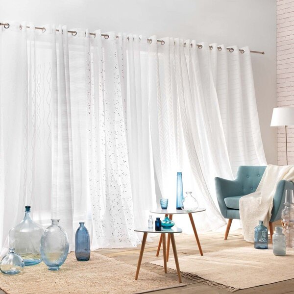 Prosojna zavesa iz tančice v beli in srebrni barvi 140x240 cm Floressia – douceur d'intérieur