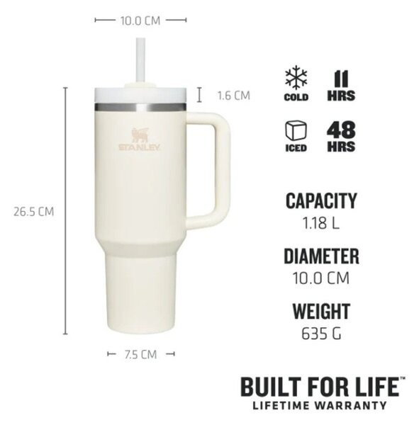 Kremno bela termovka s slamico iz nerjavečega jekla 1,18 l Quencher H2.0 FlowState Tumbler Cream – Stanley