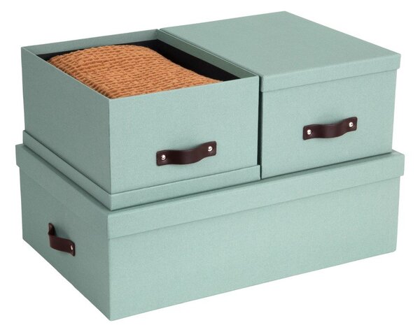 Mentolno zelene kartonaste škatle s pokrovom za shranjevanje v kompletu 3 ks 31x47x15 cm Inge – Bigso Box of Sweden