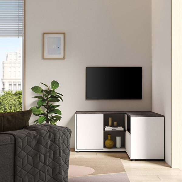 Bela/siva TV omarica v betonskem dekorju 90x45 cm Angle – TemaHome