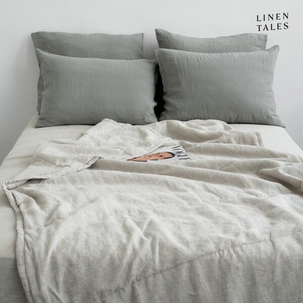 Laneno prešito pregrinjalo v naravni barvi 220x230 cm Melange - Linen Tales