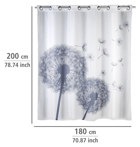 Bela zavesa za tuš s prevleko proti plesni Wenko Dandelions, 180 x 200 cm