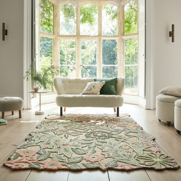 Zelena ročno tkana volnena preproga 120x170 cm Bryony Shaped Floral – Flair Rugs