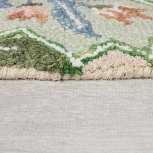 Zelena ročno tkana volnena preproga 120x170 cm Bryony Shaped Floral – Flair Rugs