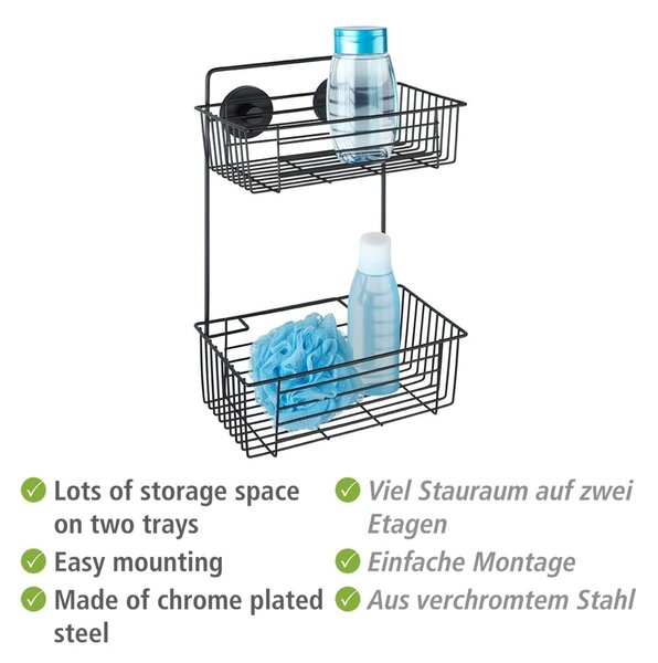 Črna stenska polica za kopalnico Wenko Vacuum-Loc® Pavia